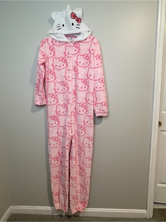 Hello Kitty Pants - Hello Kitty Pink & White Hooded Fleece Jumpsuit Romper